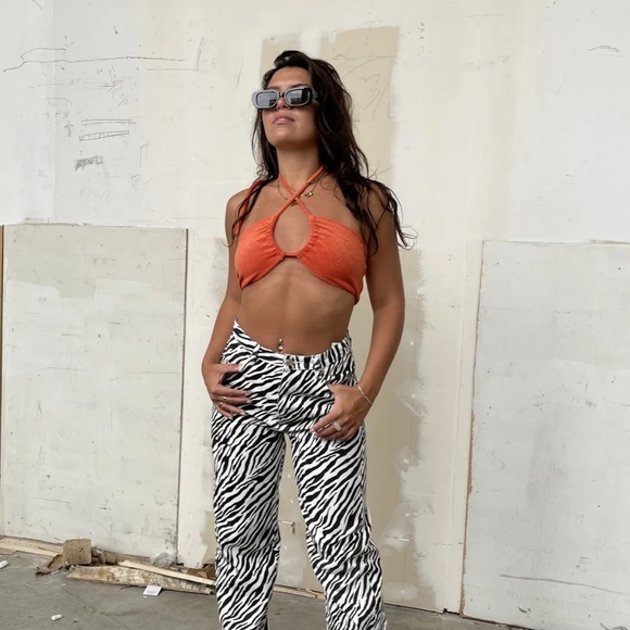 Orange Terry Crop Top - Picture 1 of 7